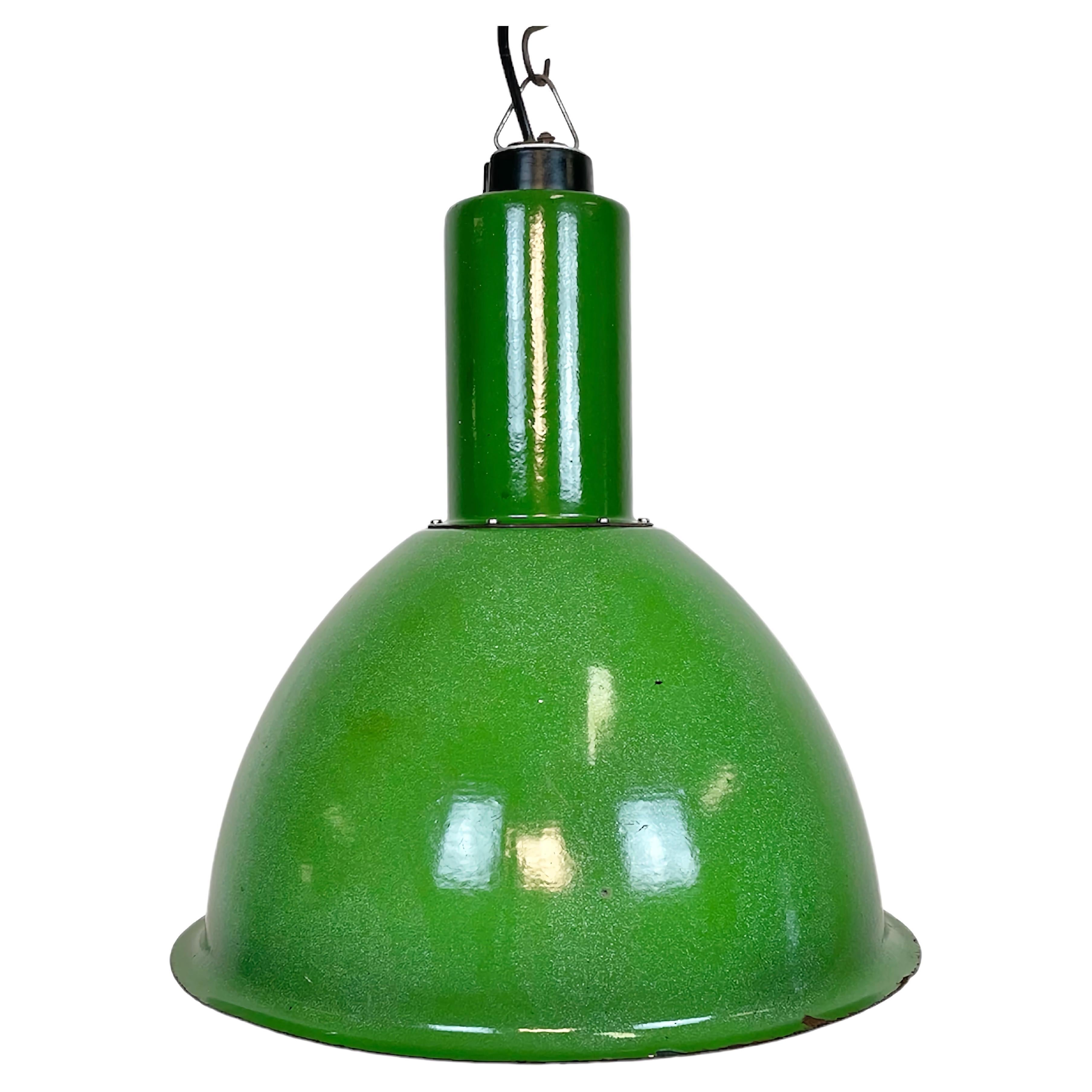 Industrial Soviet Green Enamel Pendant Lamp, 1960s For Sale