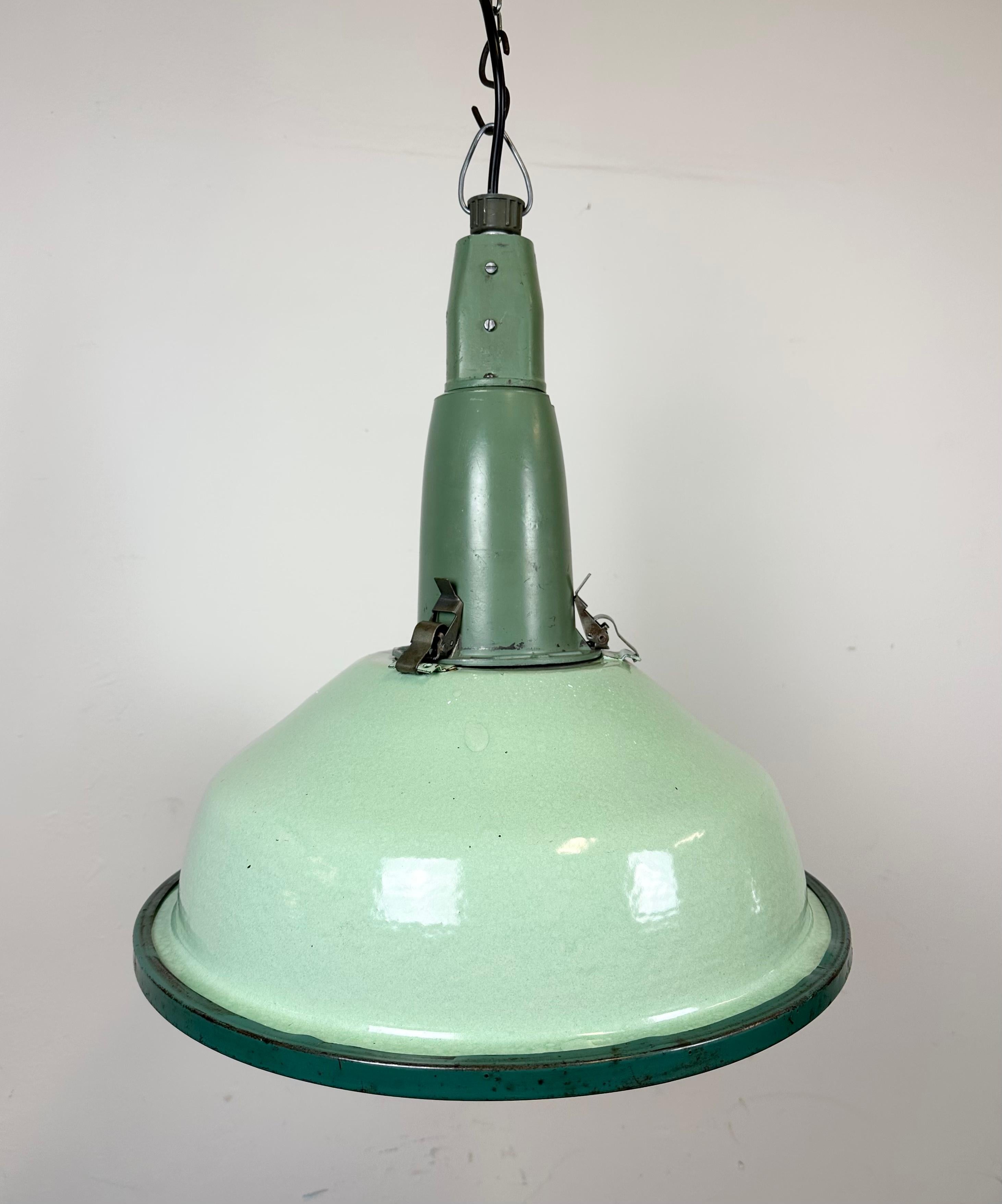 Industrial Soviet Green Enamel Pendant Light with Glass Cover, 1960s 7