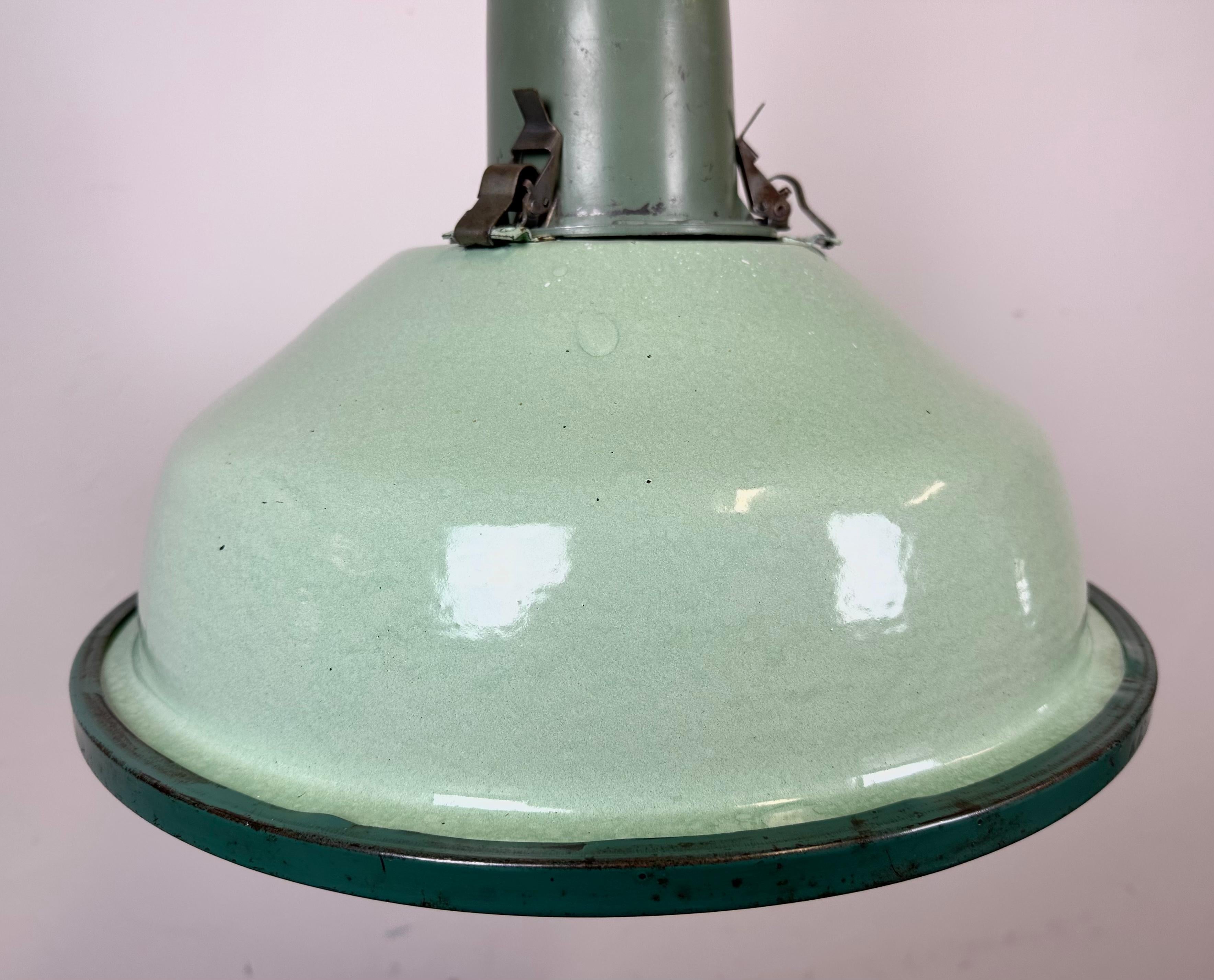 Industrial Soviet Green Enamel Pendant Light with Glass Cover, 1960s 10