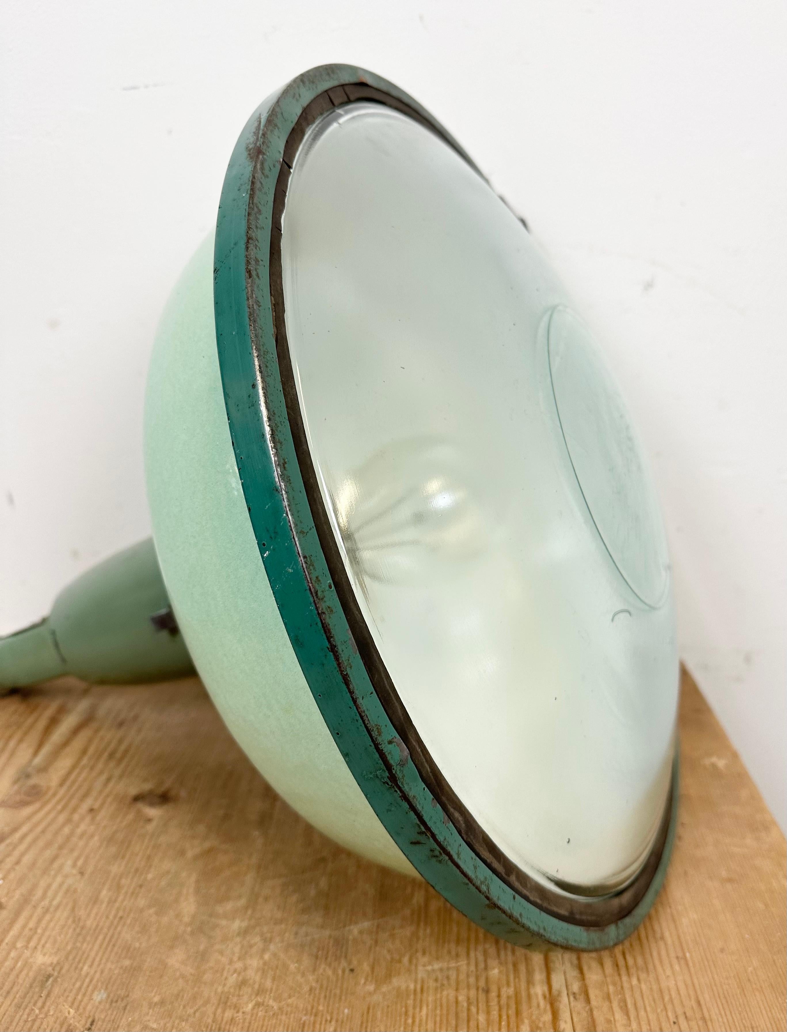 Industrial Soviet Green Enamel Pendant Light with Glass Cover, 1960s 12