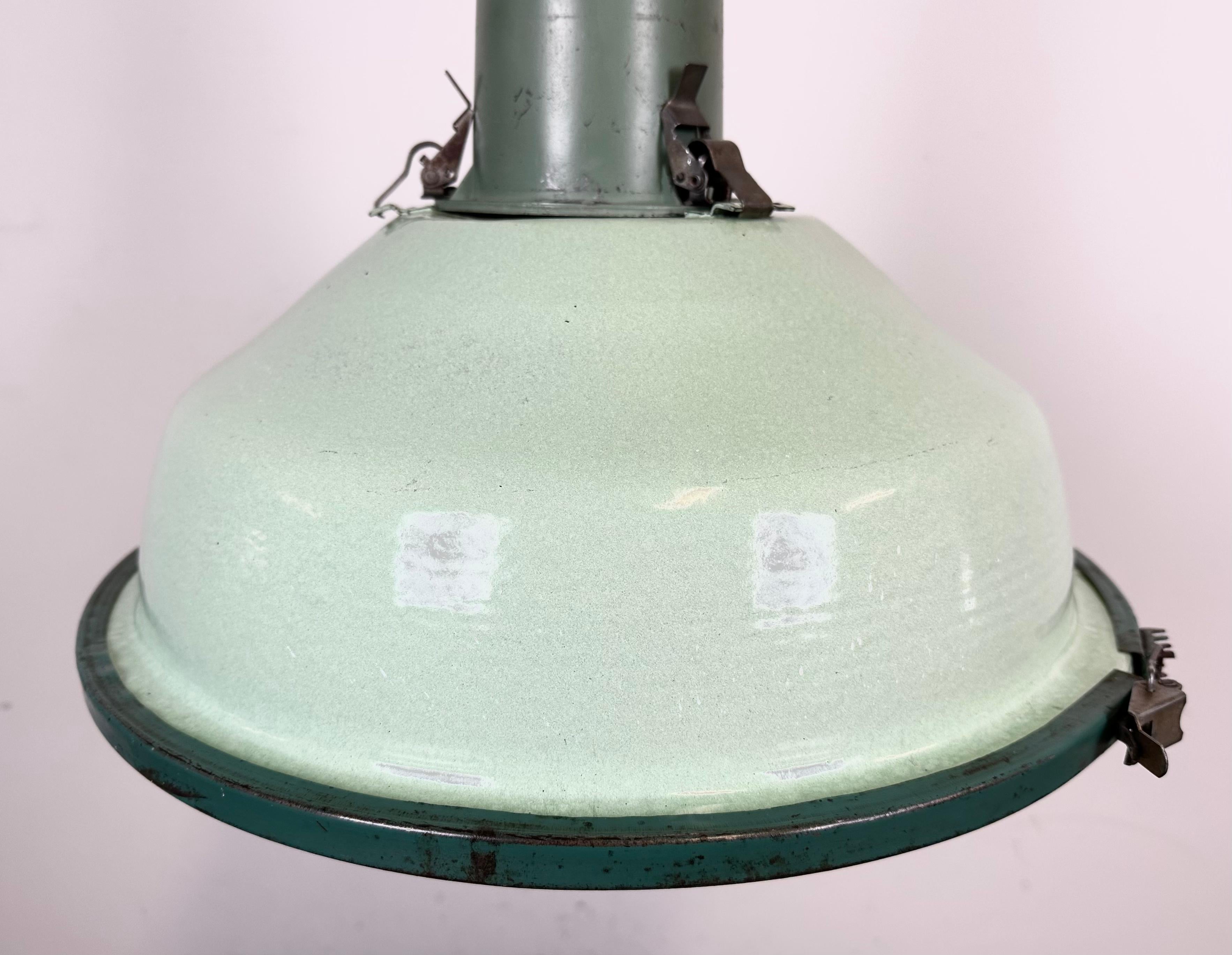 20th Century Industrial Soviet Green Enamel Pendant Light with Glass Cover, 1960s