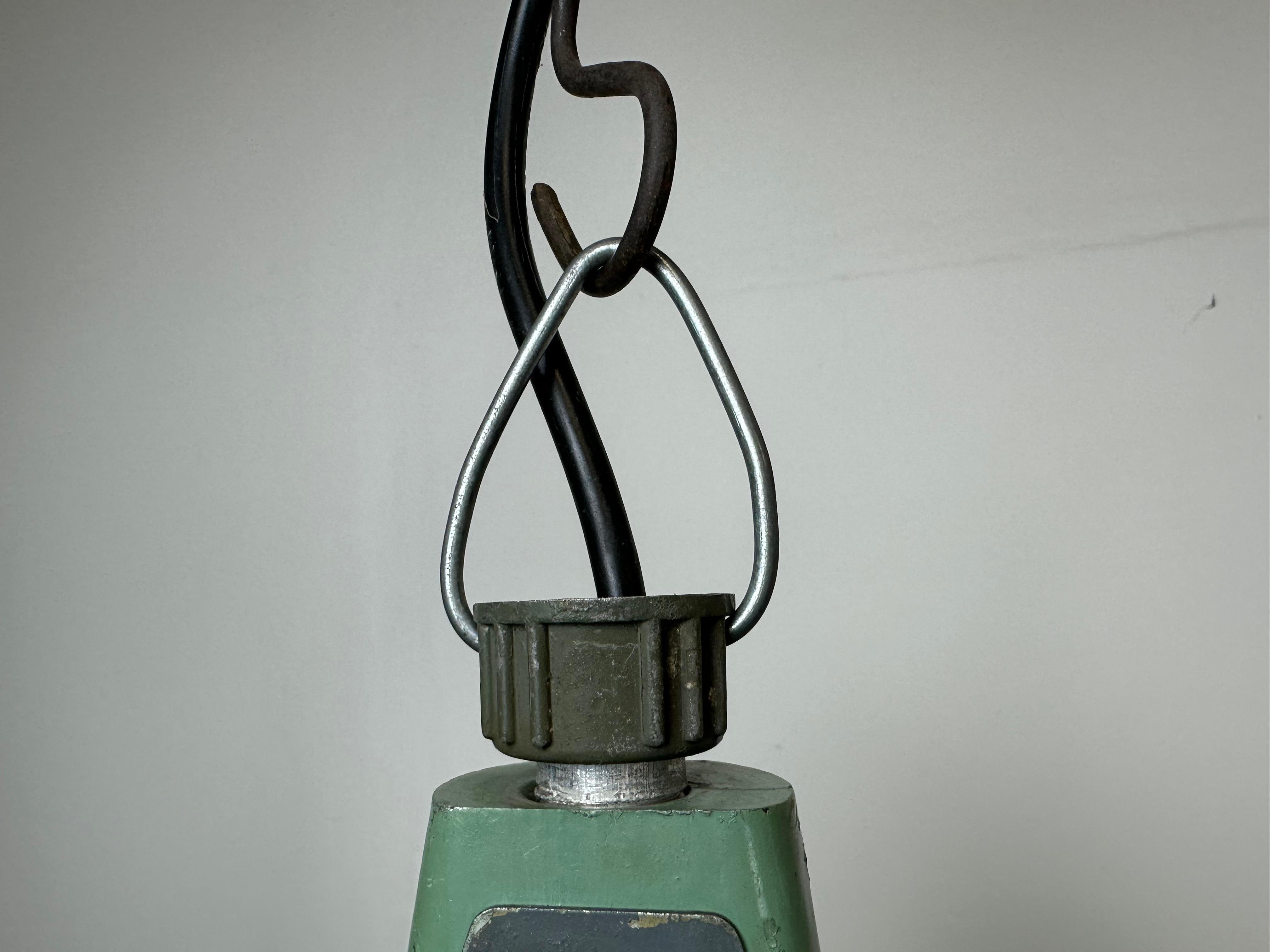 Industrial Soviet Green Enamel Pendant Light with Glass Cover, 1960s 1