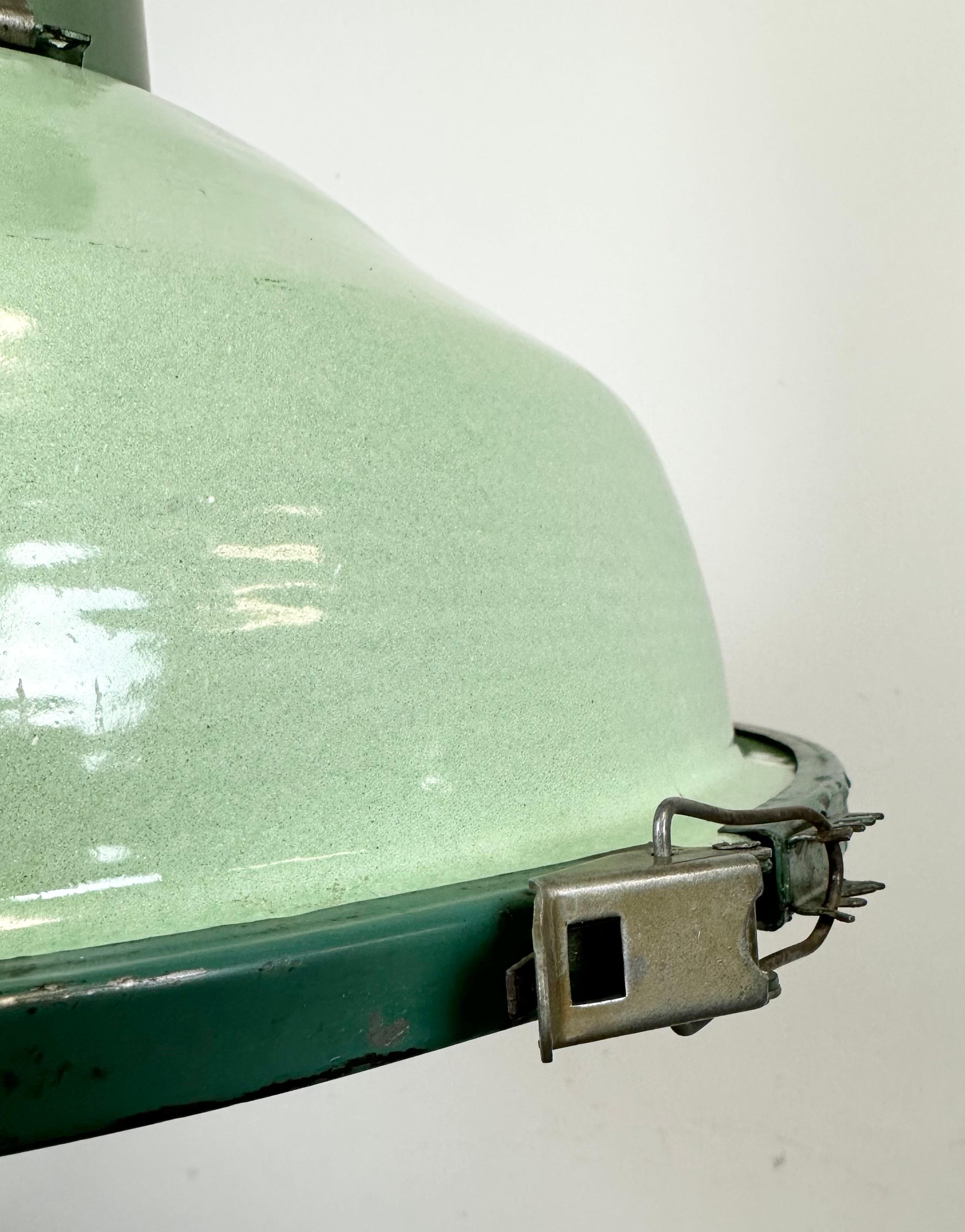 Industrial Soviet Green Enamel Pendant Light with Glass Cover, 1960s 3