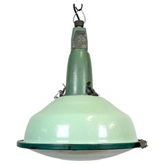 Industrial Soviet Green Enamel Pendant Light with Glass Cover, 1960s