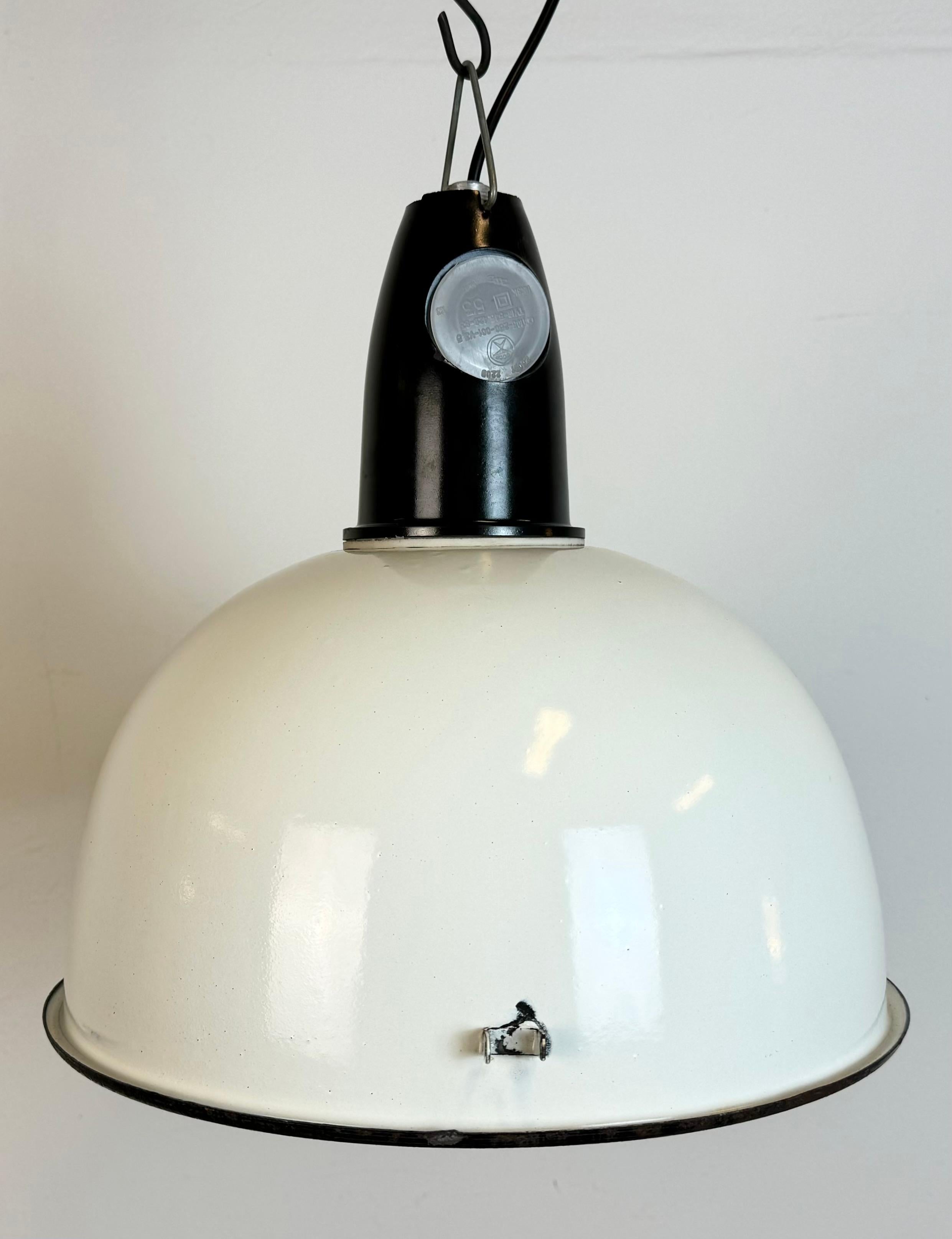 Ukrainian Industrial Soviet White Enamel Pendant Lamp, 1960s For Sale