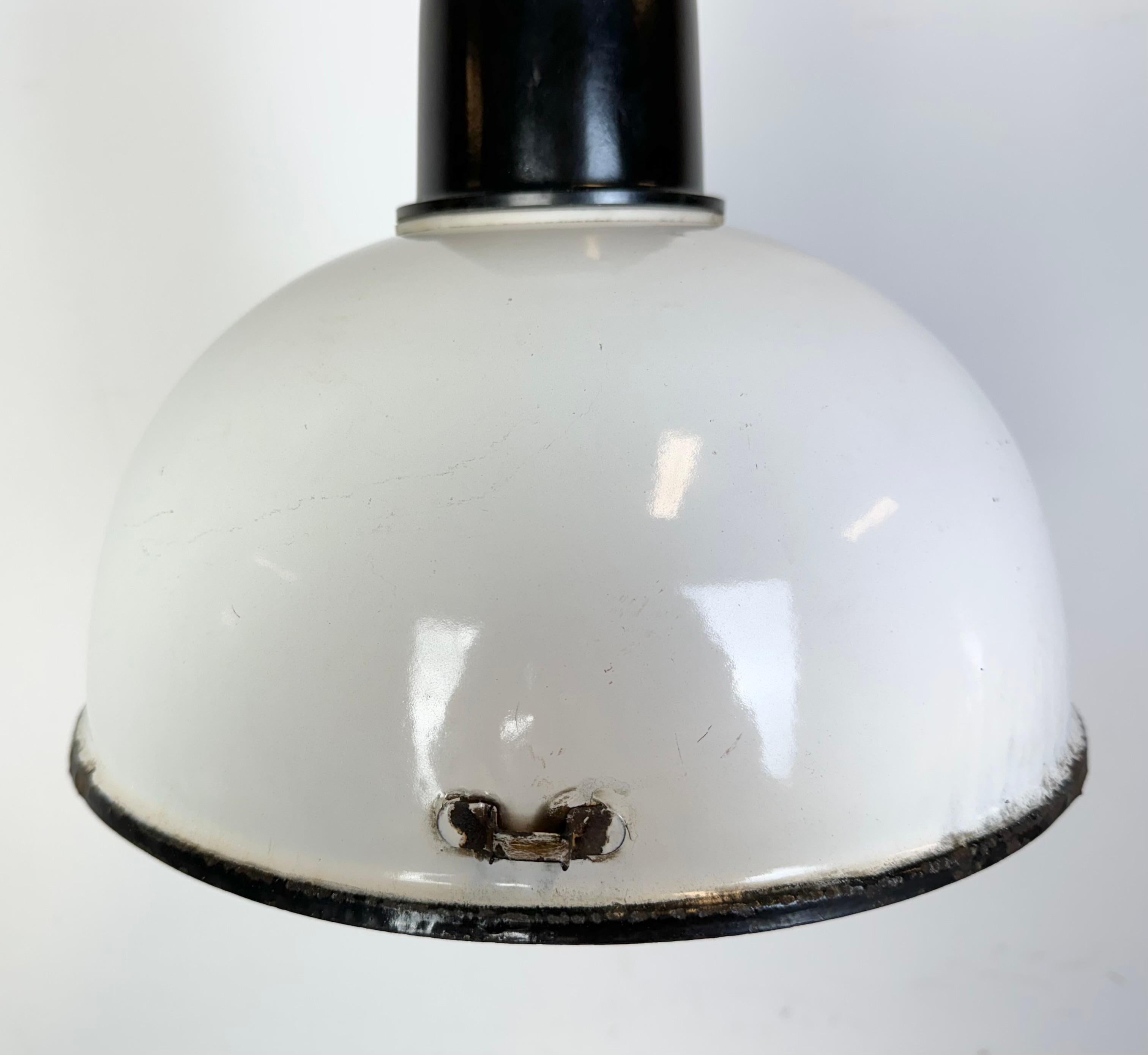 Ukrainian Industrial Soviet White Enamel Pendant Lamp, 1960s For Sale