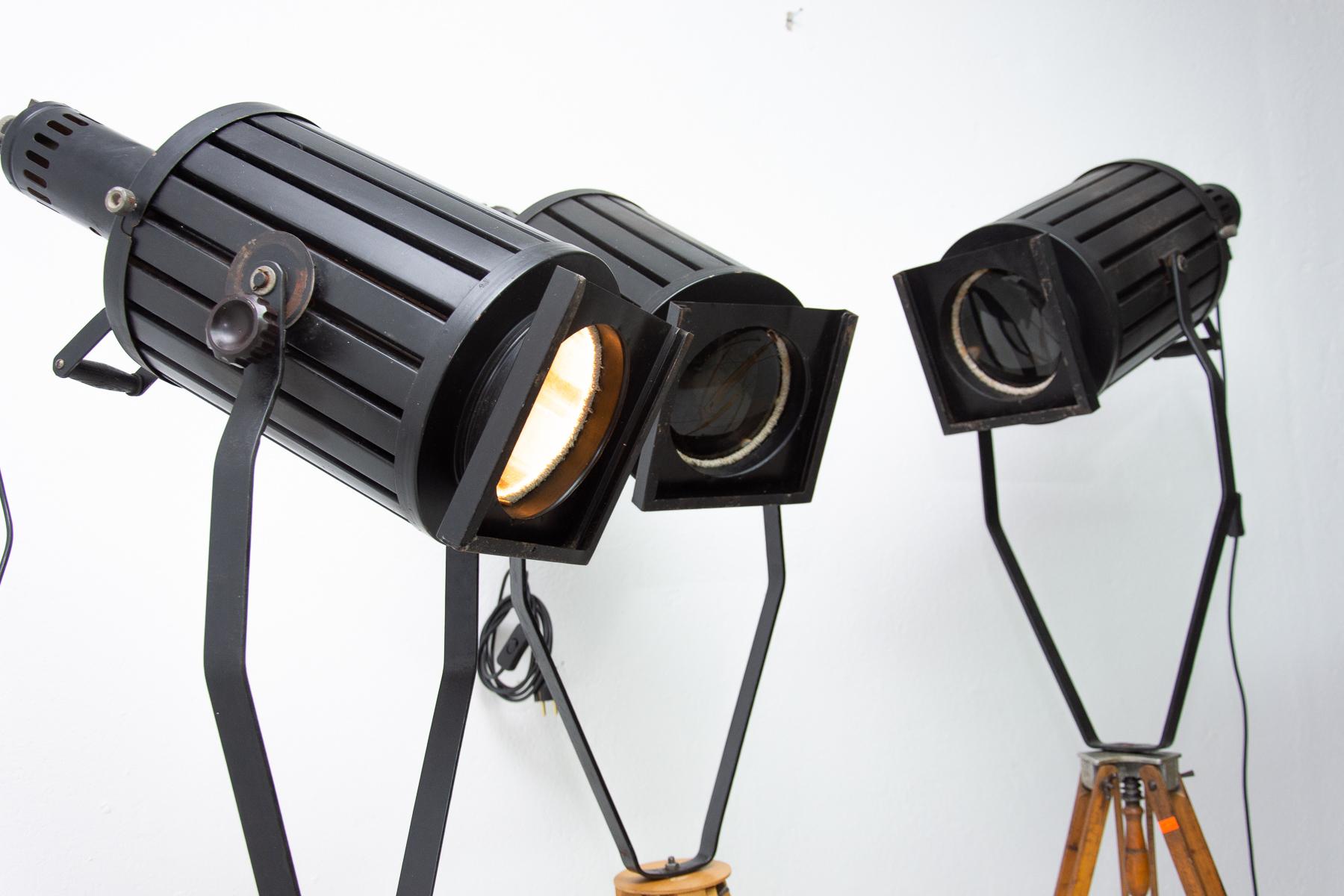 Czech Industrial Spot Light Tripod Movie Floor Lamps, 1960s, Set of 4