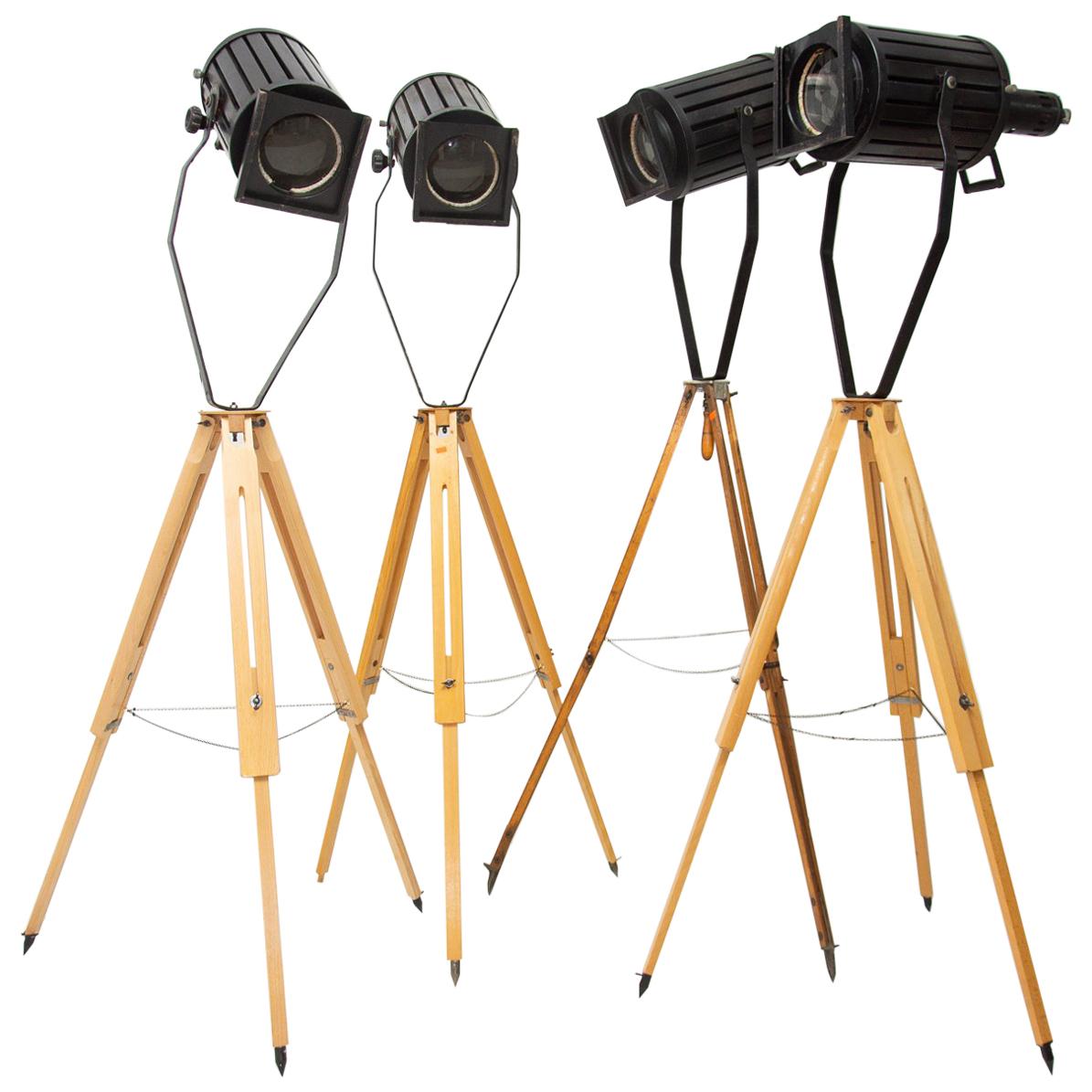 Industrial Spot Light Tripod Movie Floor Lamps, 1960s, Set of 4 For Sale