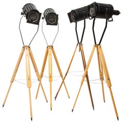 Industrial Spot Light Tripod Movie Floor Lamps, 1960s, Set of 4