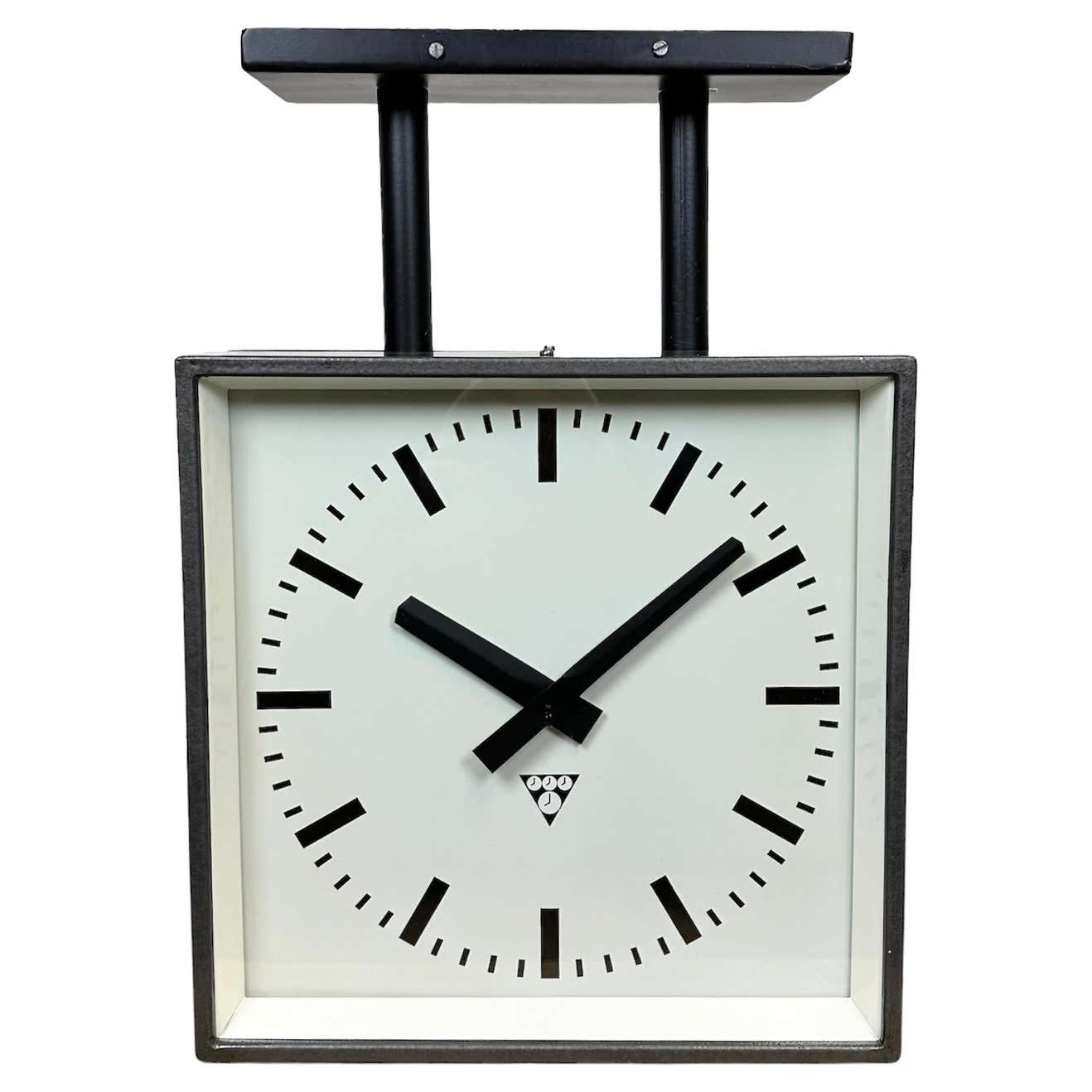 Industrial Square Double-Sided Factory Ceiling Clock from Pragotron ...