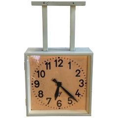 Industrial Square Double-Sided Factory Clock from Pragotron, 1950s