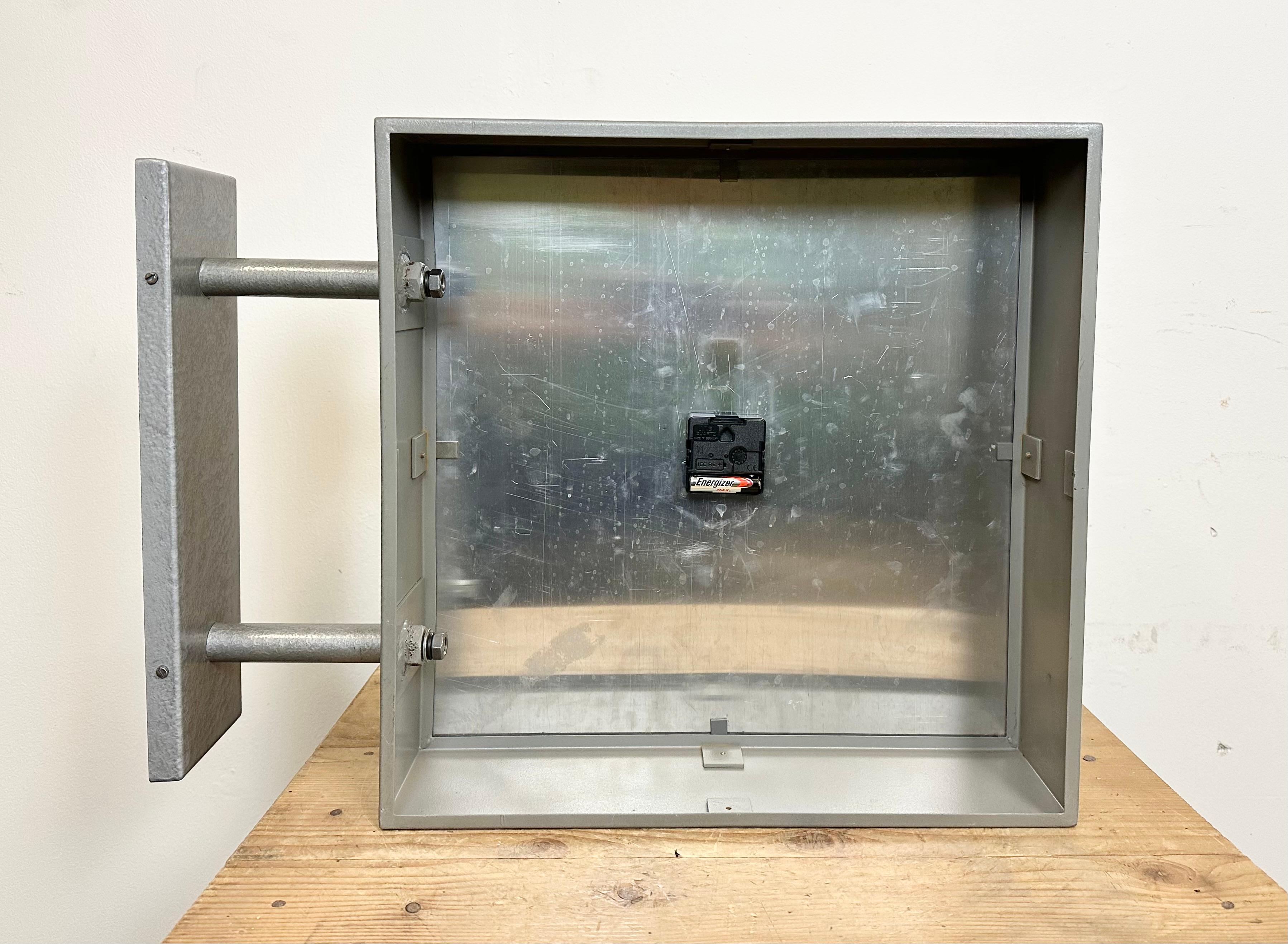 Industrial Square Double Sided Factory Wall Clock from Pragotron, 1970s 12