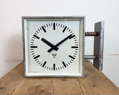 Industrial Square Double Sided Factory Wall Clock from Pragotron, 1970s