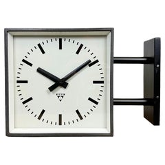 Vintage Industrial Square Double-Sided Factory Wall Clock from Pragotron, 1970s