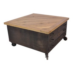 Industrial Square File Cabinet Coffee Table, circa 1930