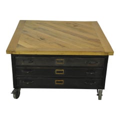 Used Industrial Square File Cabinet Coffee Table, circa 1930