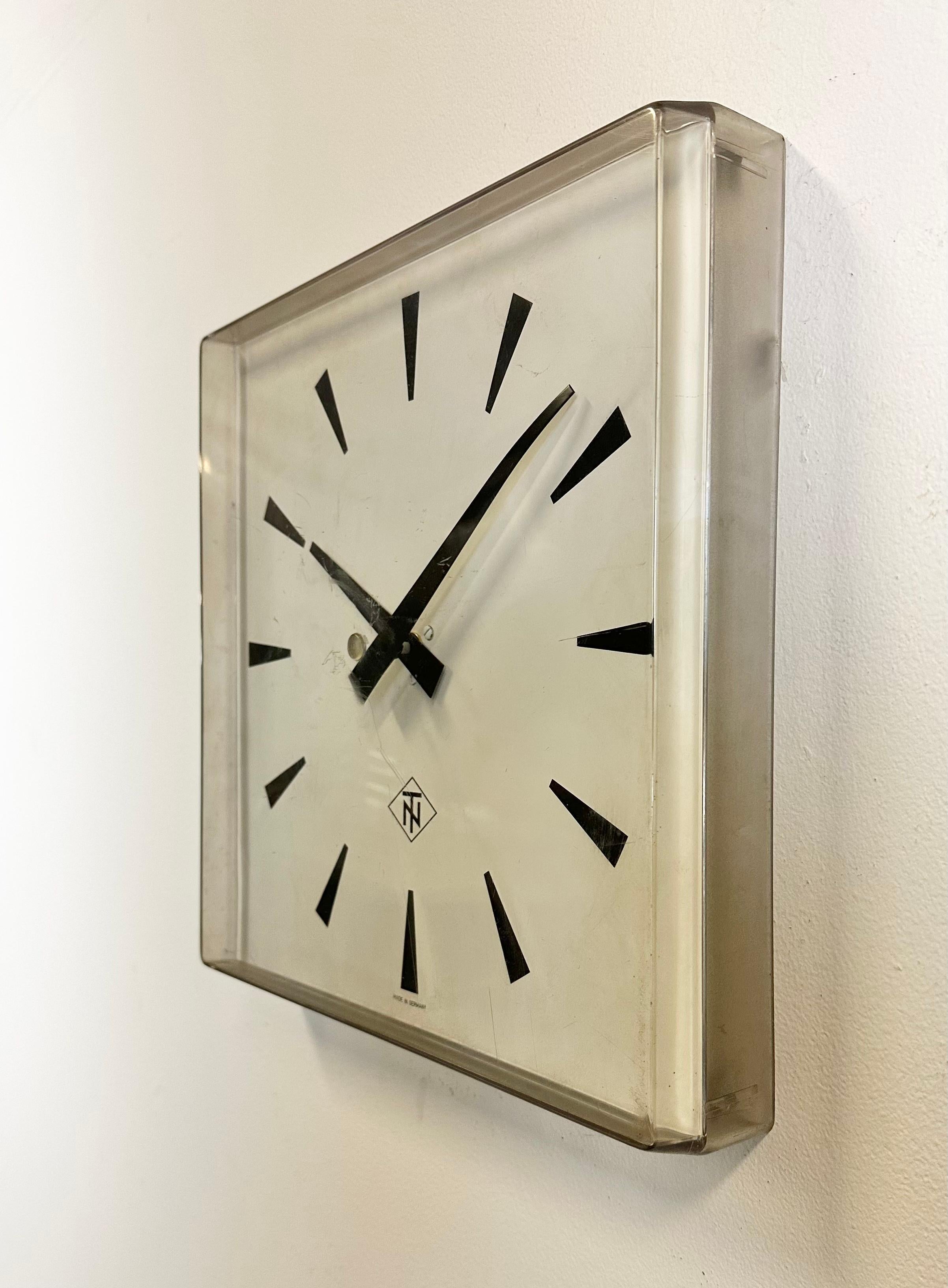 Industrial Square Plexiglass Station Wall Clock from TN, 1970 In Good Condition In Kojetice, CZ