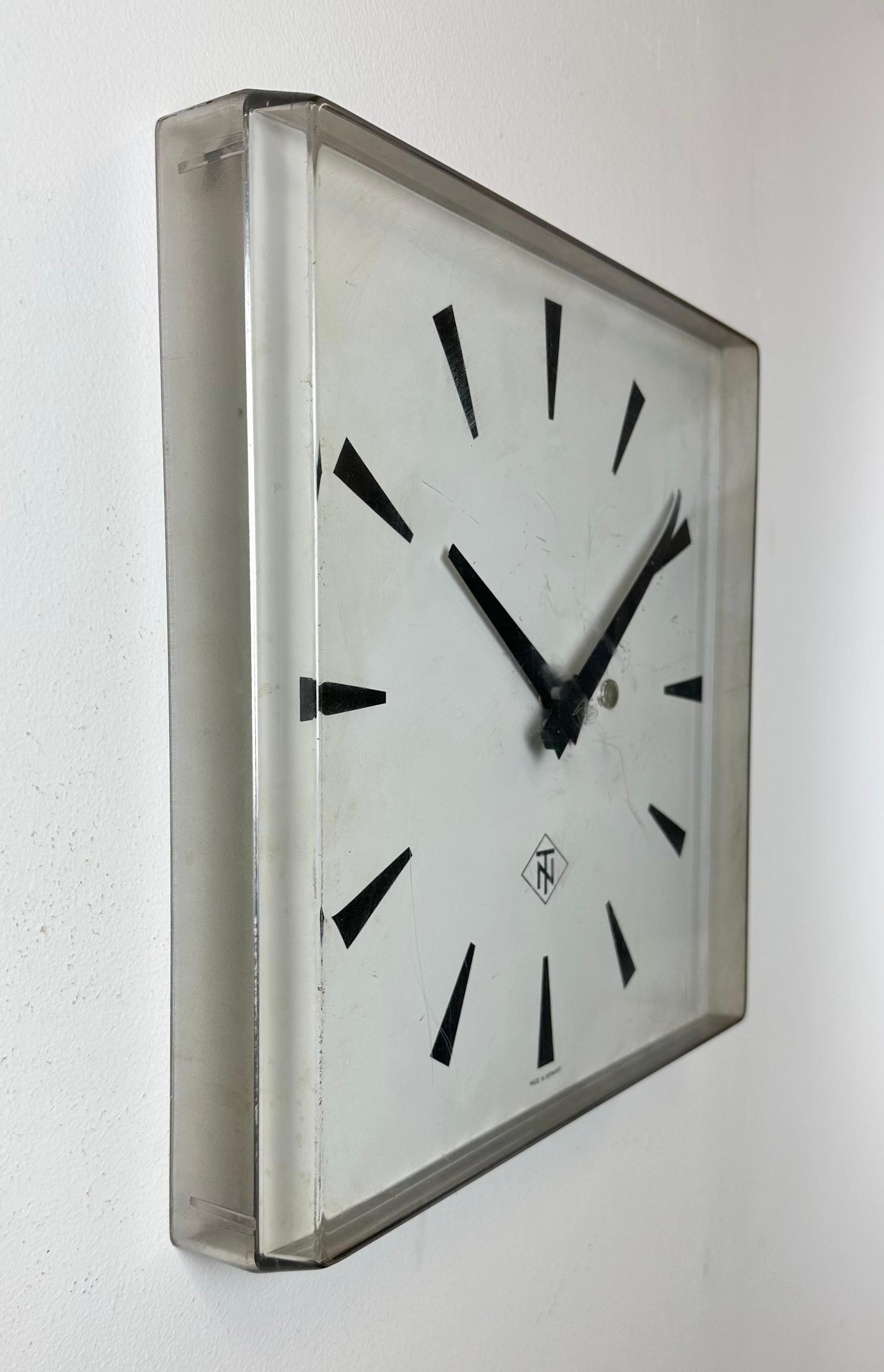 Late 20th Century Industrial Square Plexiglass Station Wall Clock from TN, 1970