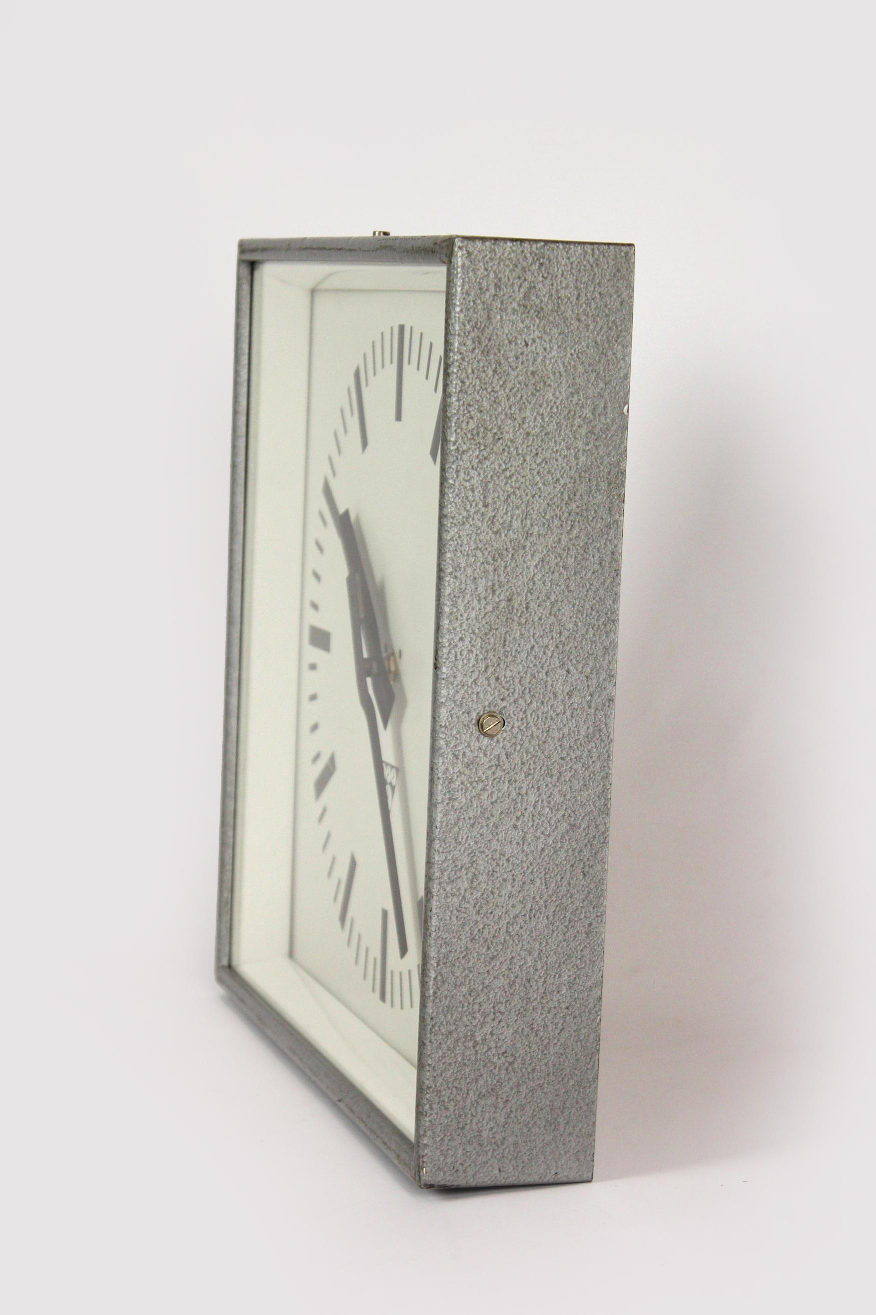 Industrial Square Railway Clock from Pragotron, 1980s 3