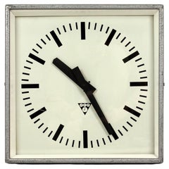 Industrial Square Railway Clock from Pragotron, 1980s