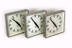 Industrial Square Railway Clocks from Pragotron, 1980s, Set of 3