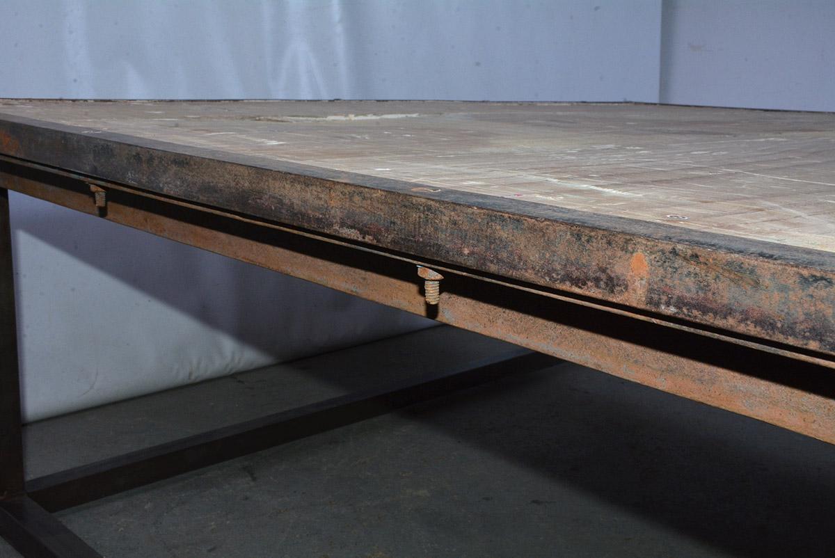 Industrial Square Slatted Wood Top Metal Base Coffee Table 1