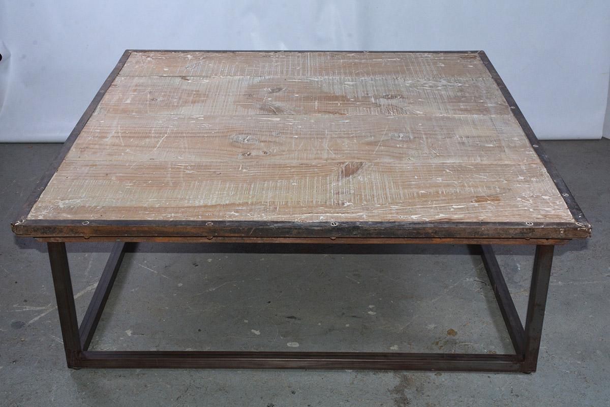 square wood and metal coffee table