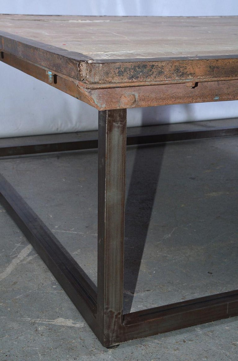 Industrial Square Slatted Wood Top Metal Base Coffee Table ...