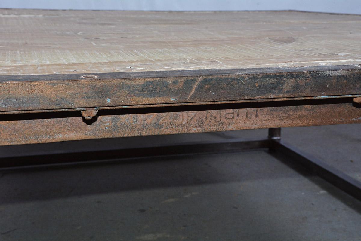 European Industrial Square Slatted Wood Top Metal Base Coffee Table