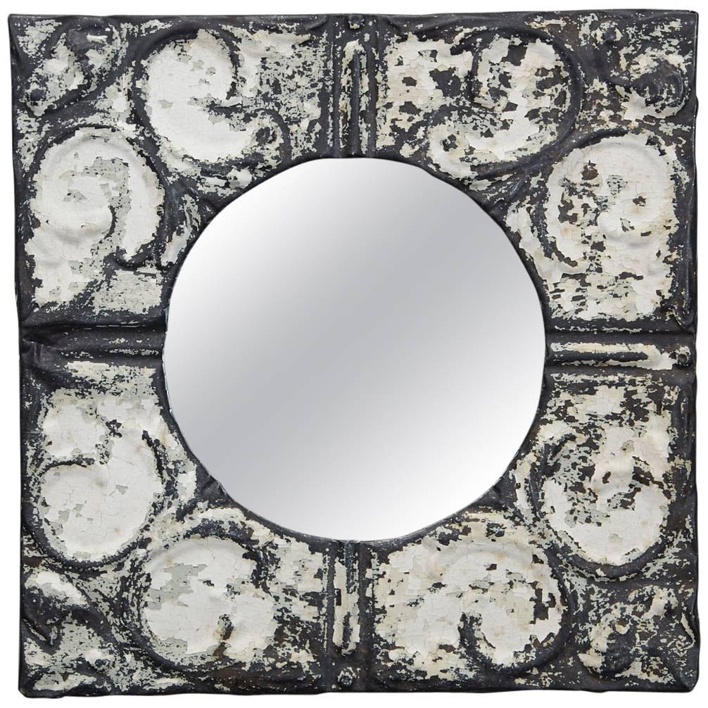 Original Industrial Square New York Tin Ceiling Tile Mirror For Sale