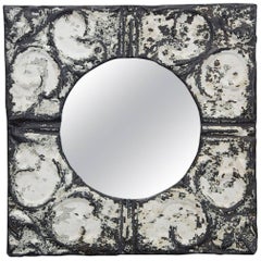 Miroir industriel carré original à carreaux de plafond en étain de New York