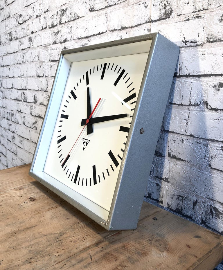 Industrial Square Wall Clock from Pragotron, 1970s at 1stDibs