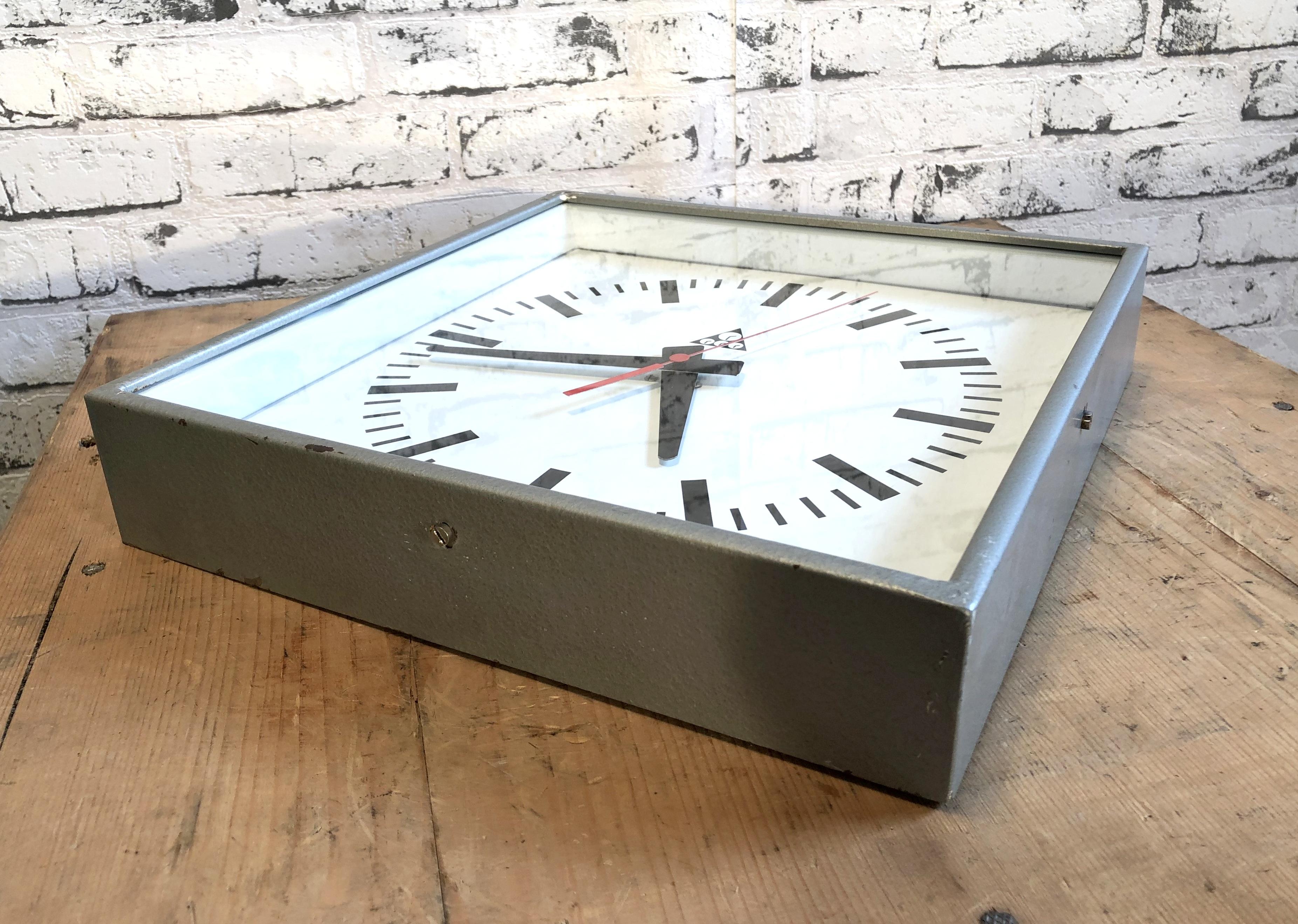 20th Century Industrial Square Wall Clock from Pragotron, 1970s