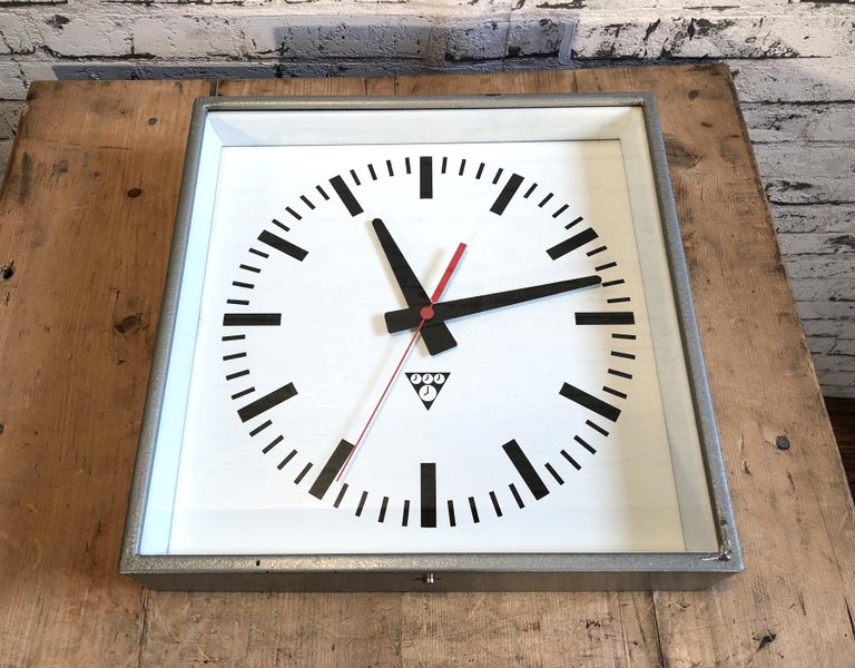 Industrial Square Wall Clock from Pragotron, 1970s at 1stDibs