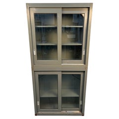 Industrial Stackable Metal Cabinet With Sliding Glass Doors