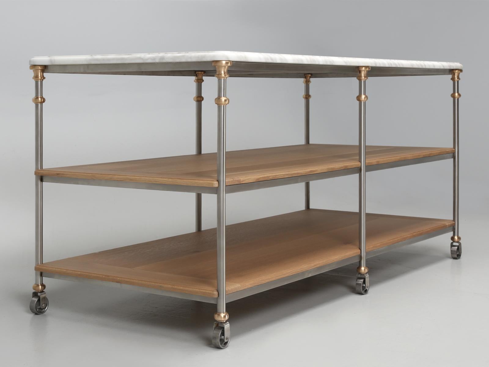 American Industrial Stainless, Bronze Kitchen Island from Old Plank Collection Any Size For Sale