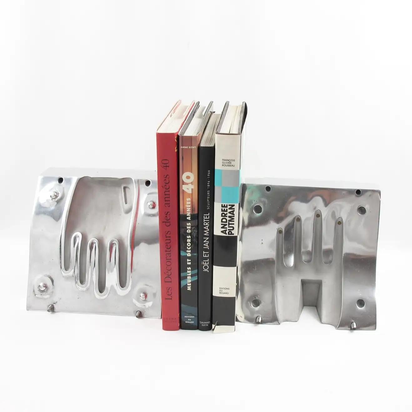 Industrial Stainless Steel Hand Mold Sculpture Bookends, a Pair In Excellent Condition For Sale In Atlanta, GA