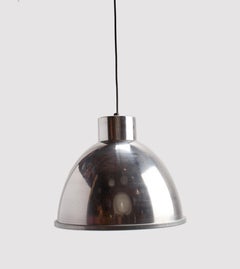 Industrial stainless steel swinging lights with wired glass, Italy early 50’s.
