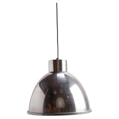 Industrial stainless steel swinging lights with wired glass, Italy early 50’s.