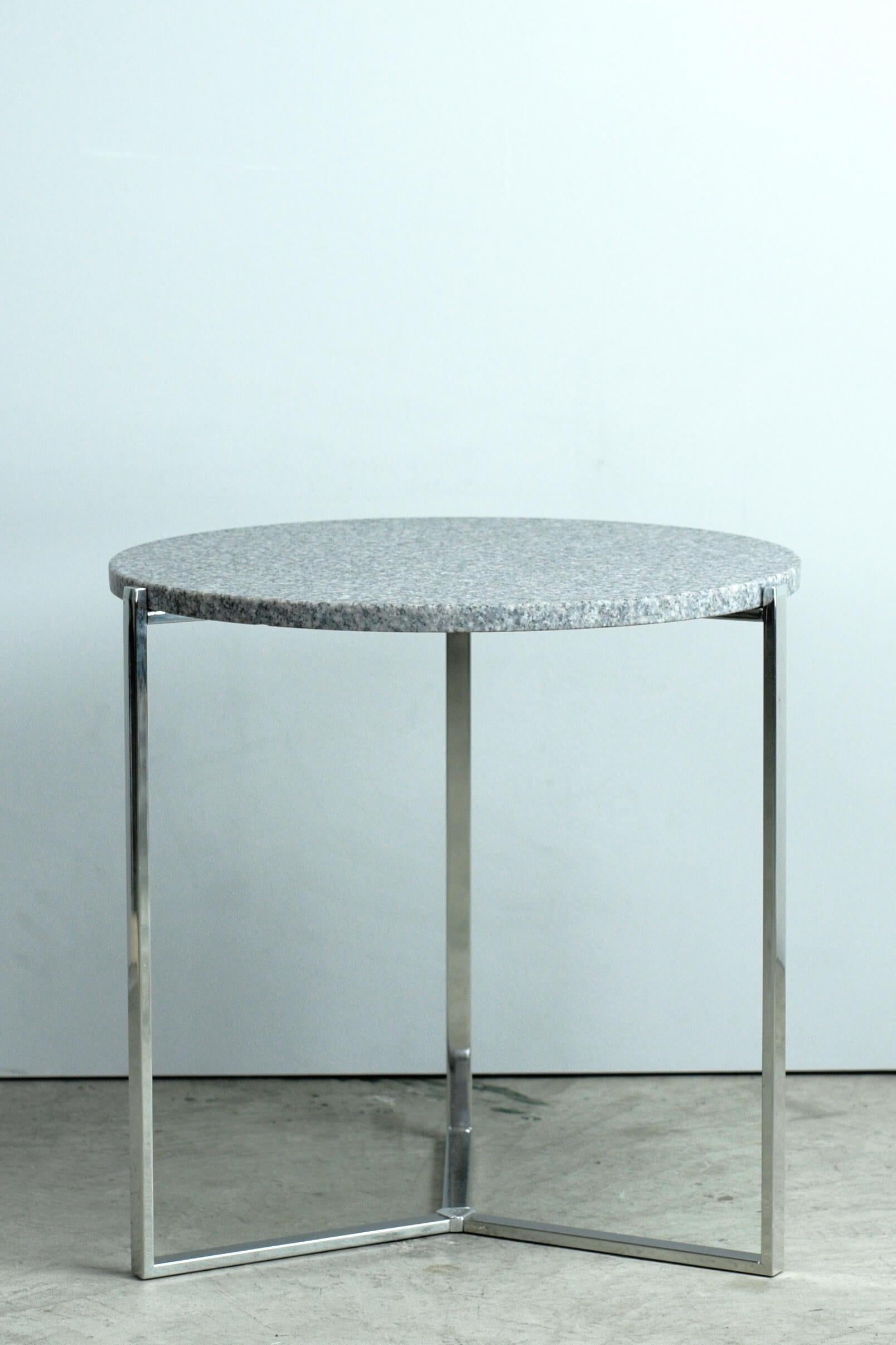 Industrial Modern Stainless Steel Three-Leg Frame Grey Granite Side Table For Sale