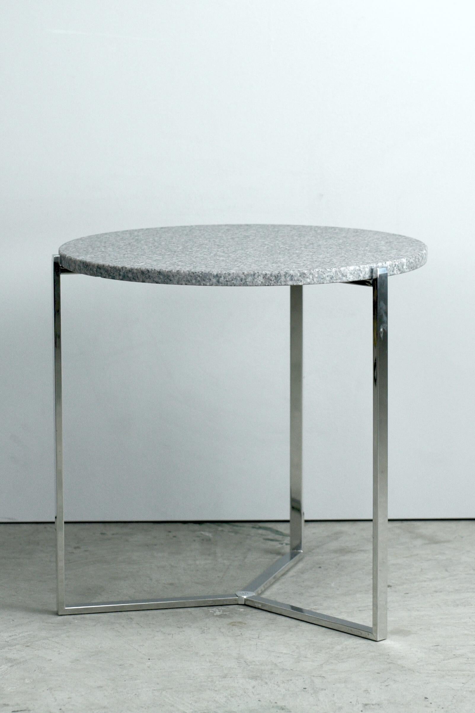 Dutch Modern Stainless Steel Three-Leg Frame Grey Granite Side Table For Sale