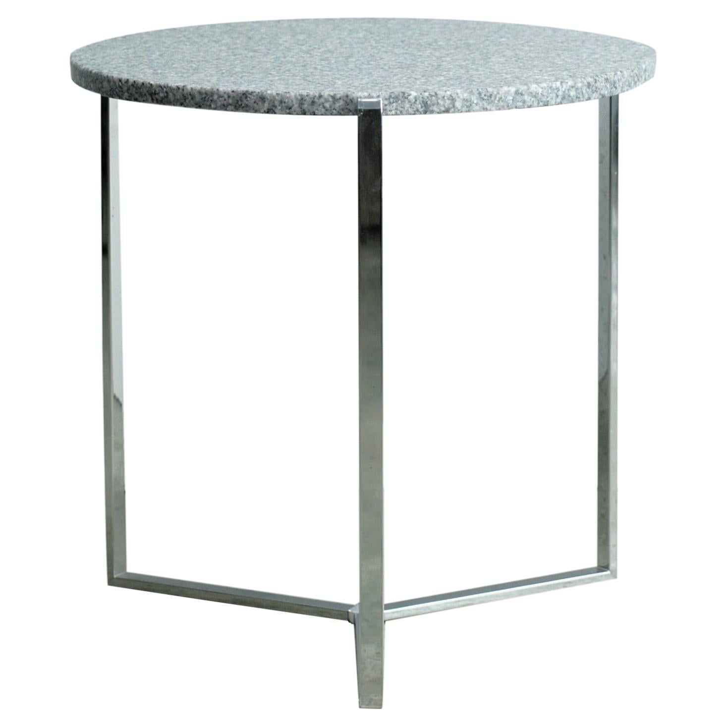 Modern Stainless Steel Three-Leg Frame Grey Granite Side Table For Sale