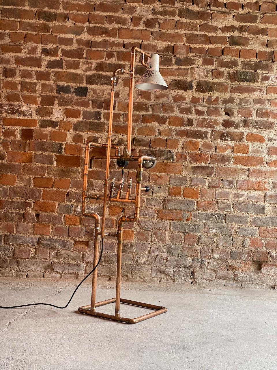 Industrial Steampunk Light Stand Side Lamp Vintage Copper Piping and Gauges 2