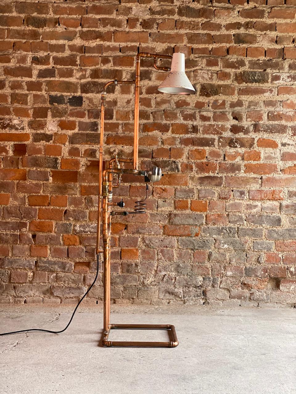 Industrial Steampunk Light Stand Side Lamp Vintage Copper Piping and Gauges 3