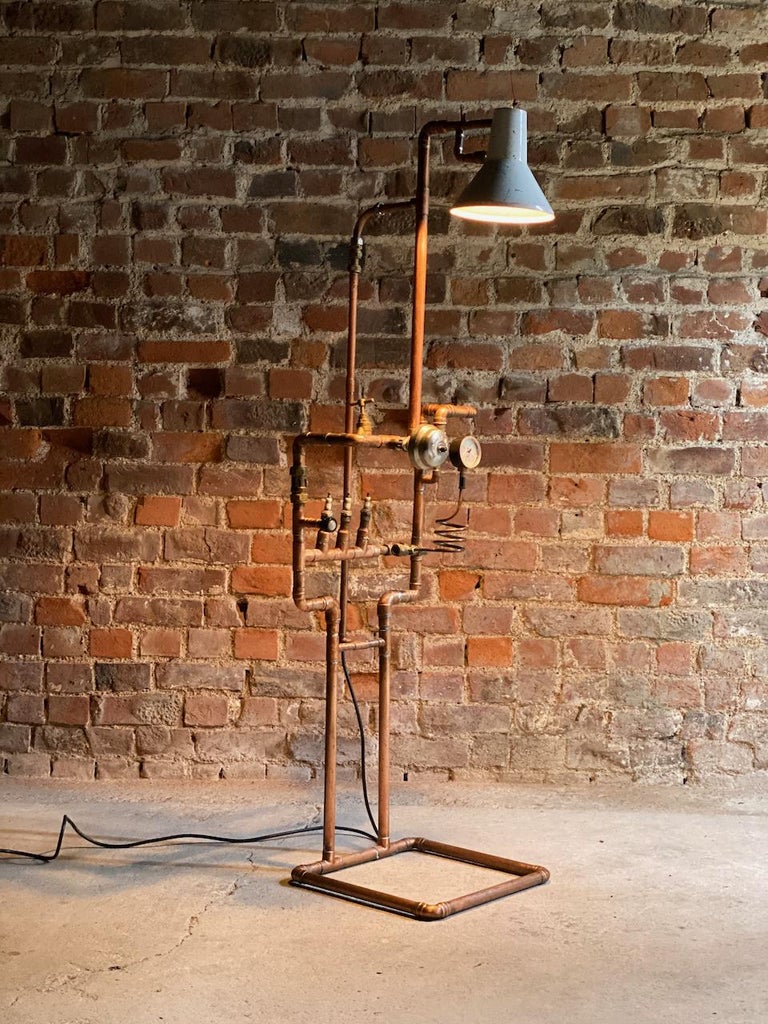 Industrial Steampunk Light Stand Side Lamp Vintage Copper Piping and Gauges  at 1stDibs | vintage light stand, steampunk industrial floor lamp,  steampunk floor lamp