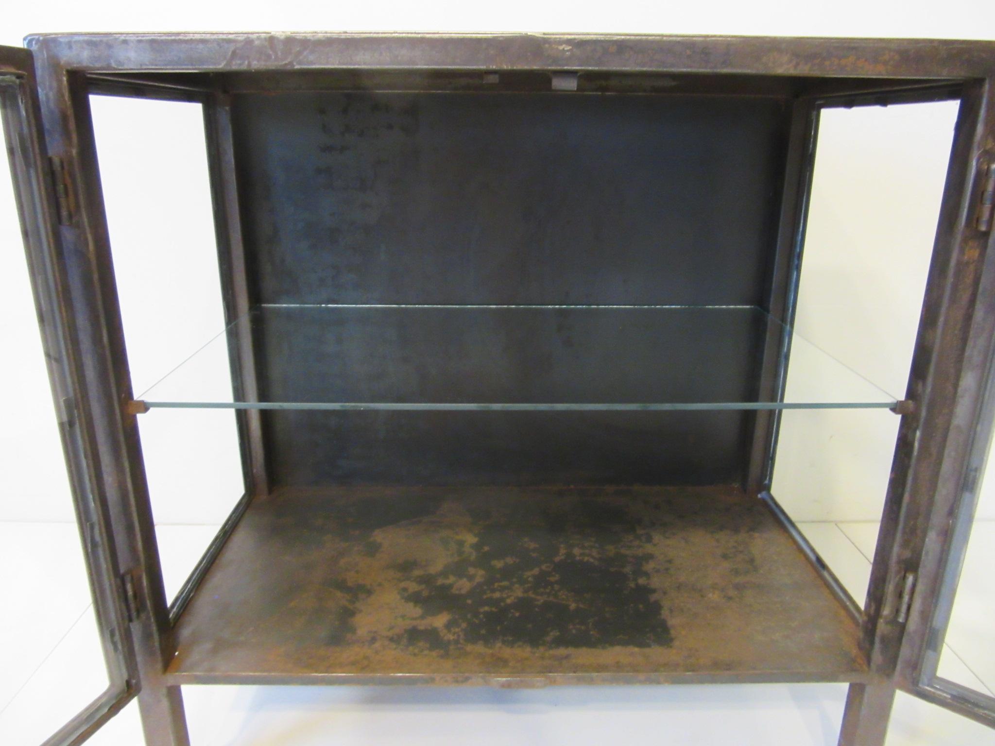 20th Century Industrial Steel and Glass Cabinet / Bookcase