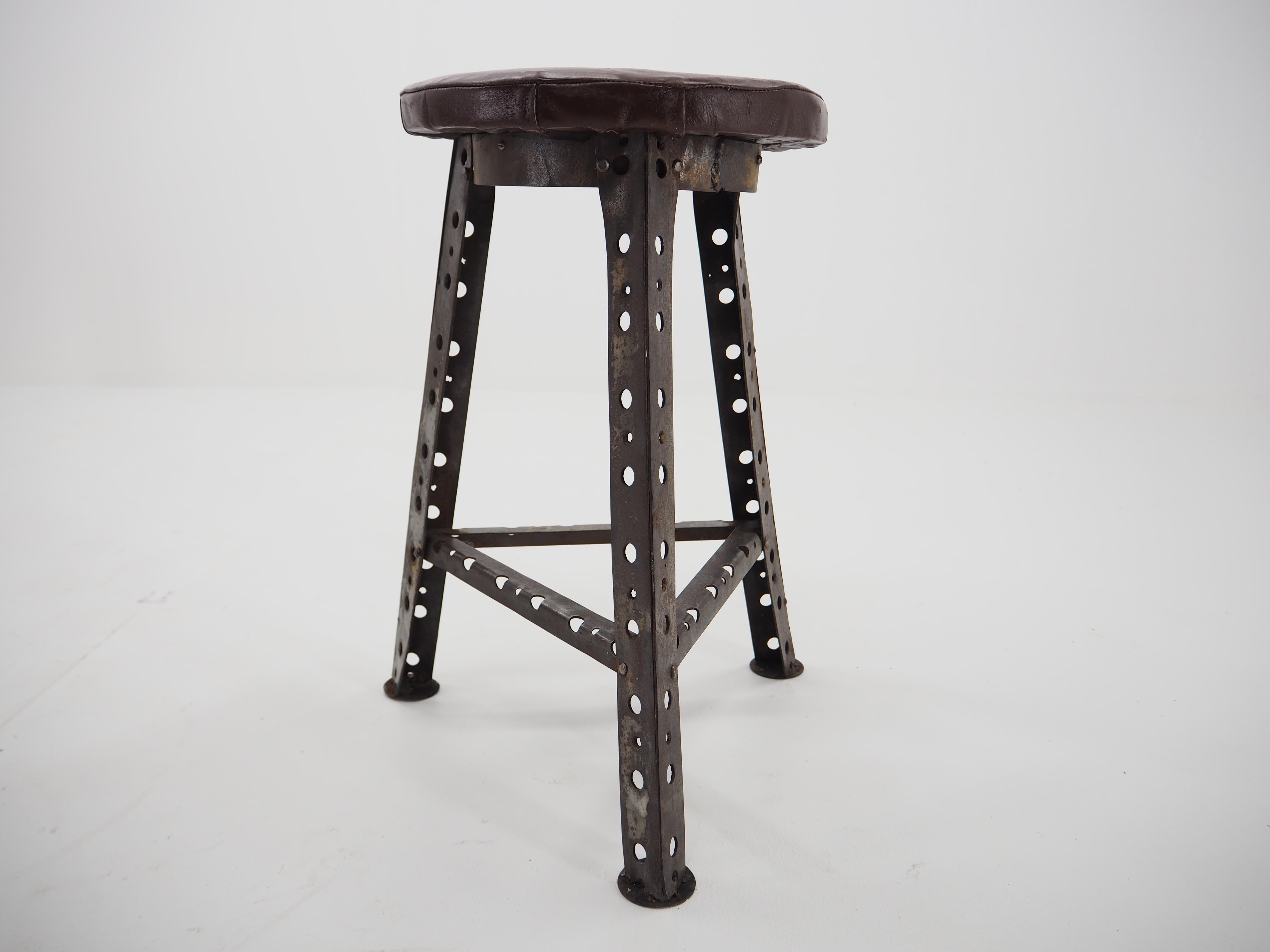 European Industrial Steel and Leather Stool