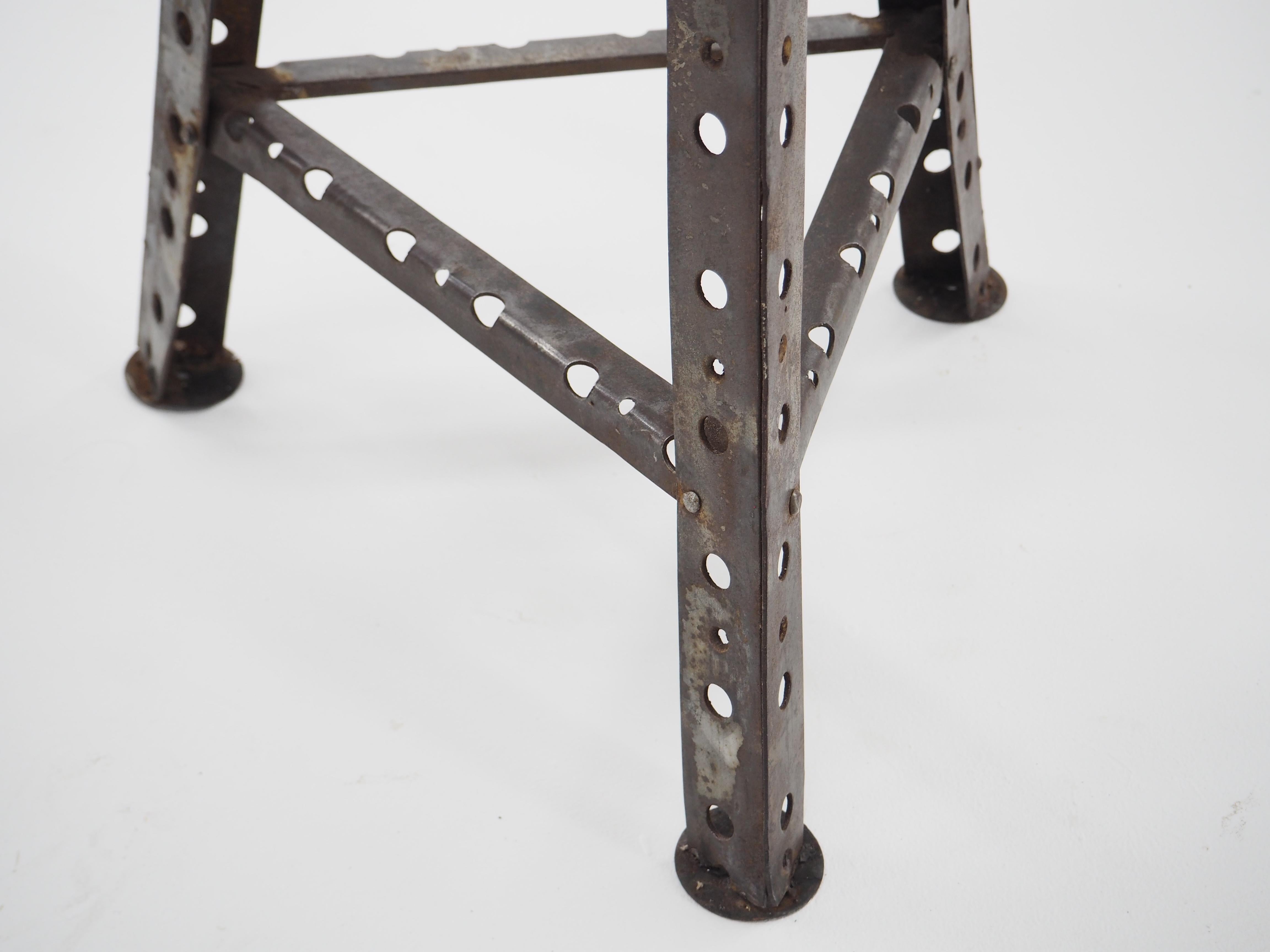 Industrial Steel and Leather Stool 1