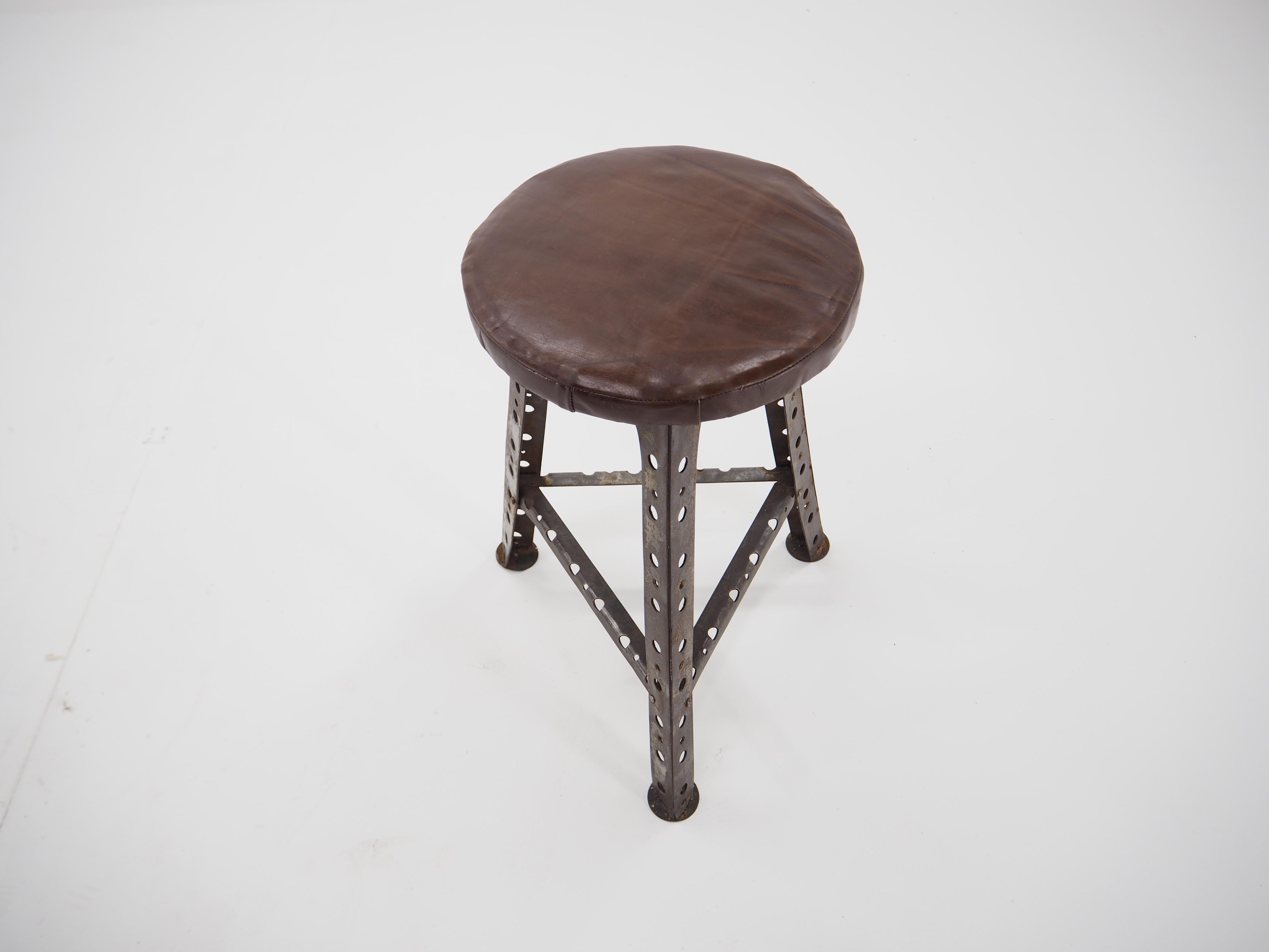 Industrial Steel and Leather Stool 2