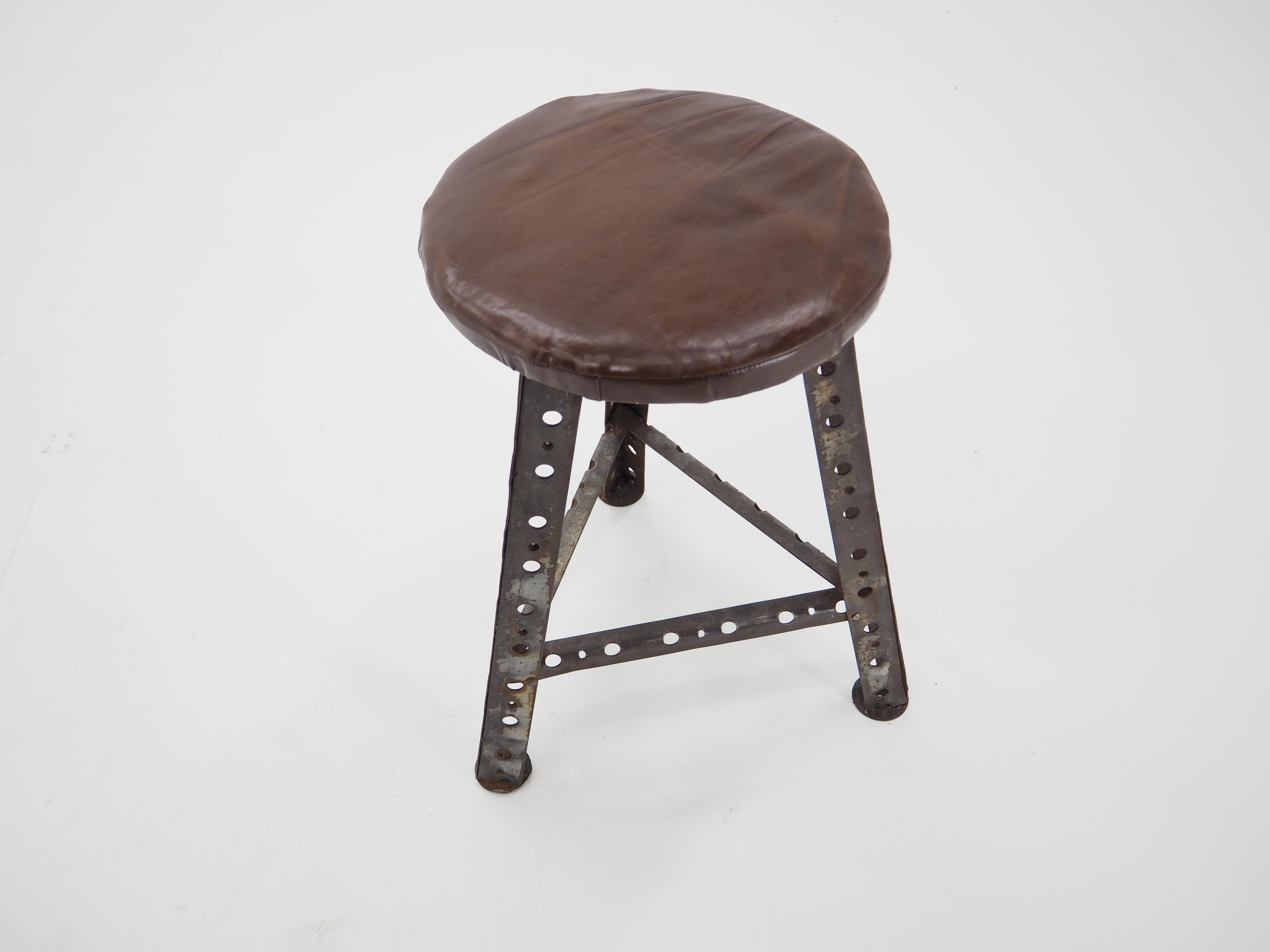 Industrial Steel and Leather Stool 3